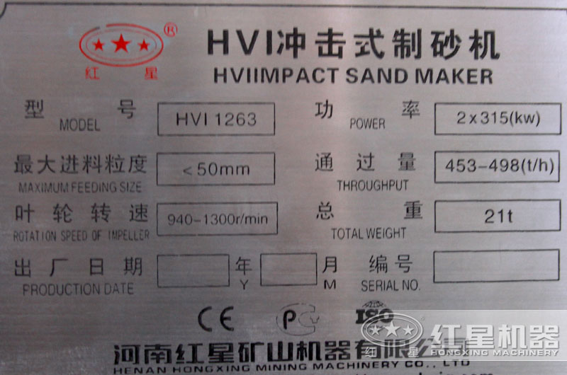 HVI1263大型制砂機，功率，產量，型號，進料粒度
