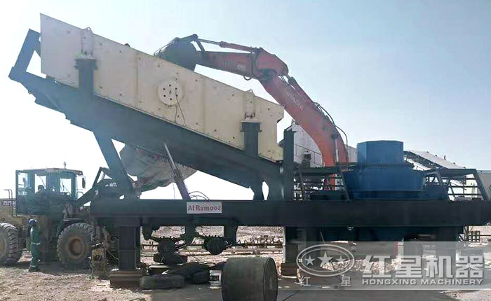 輪胎移動石子碎沙機--移動制砂機